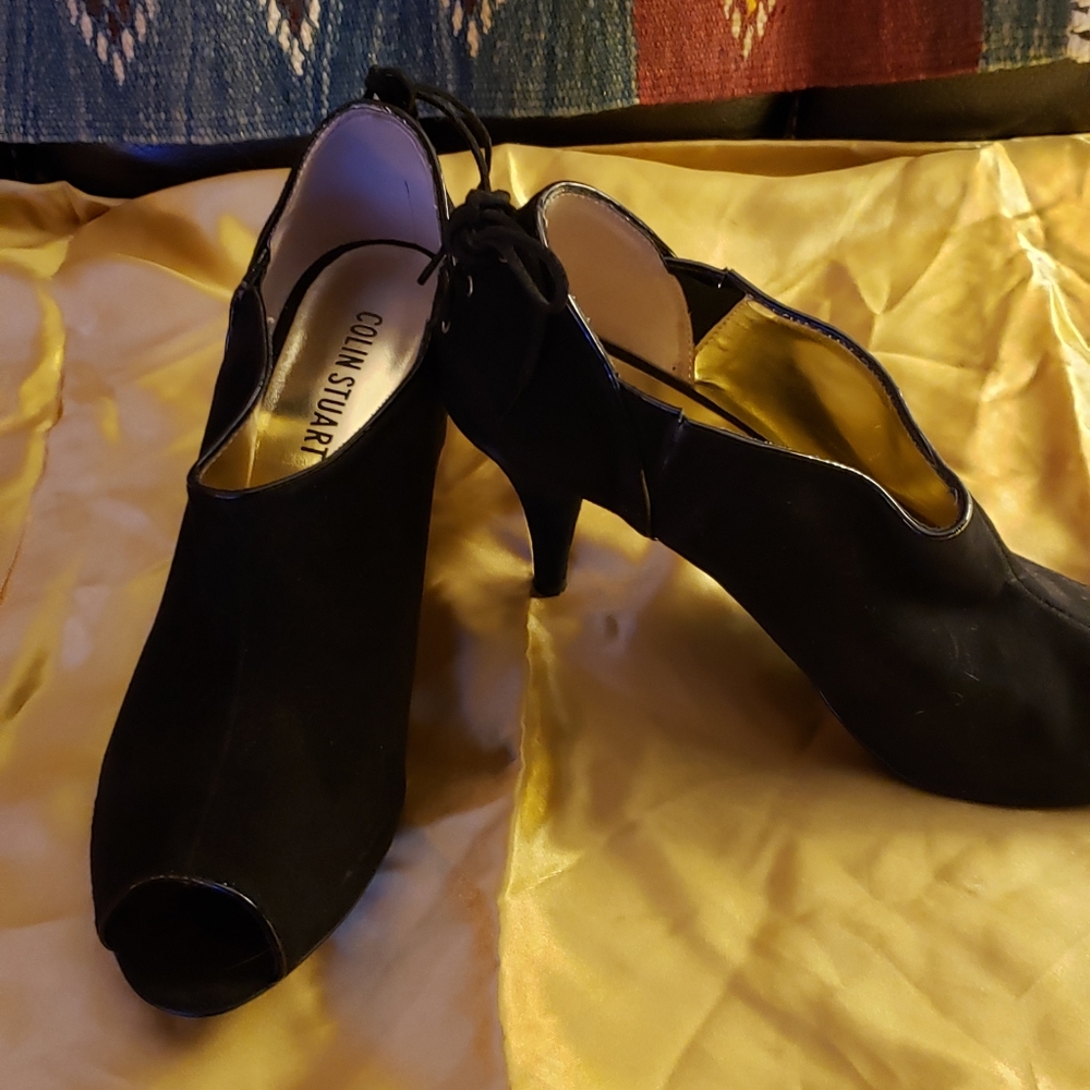 Black Suede Peep Toe Booties